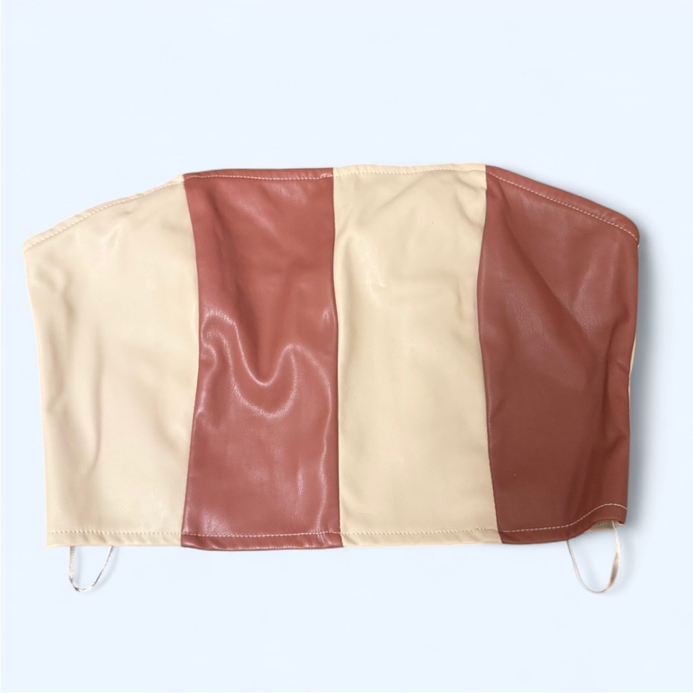 Striped Faux Leather Tube Top